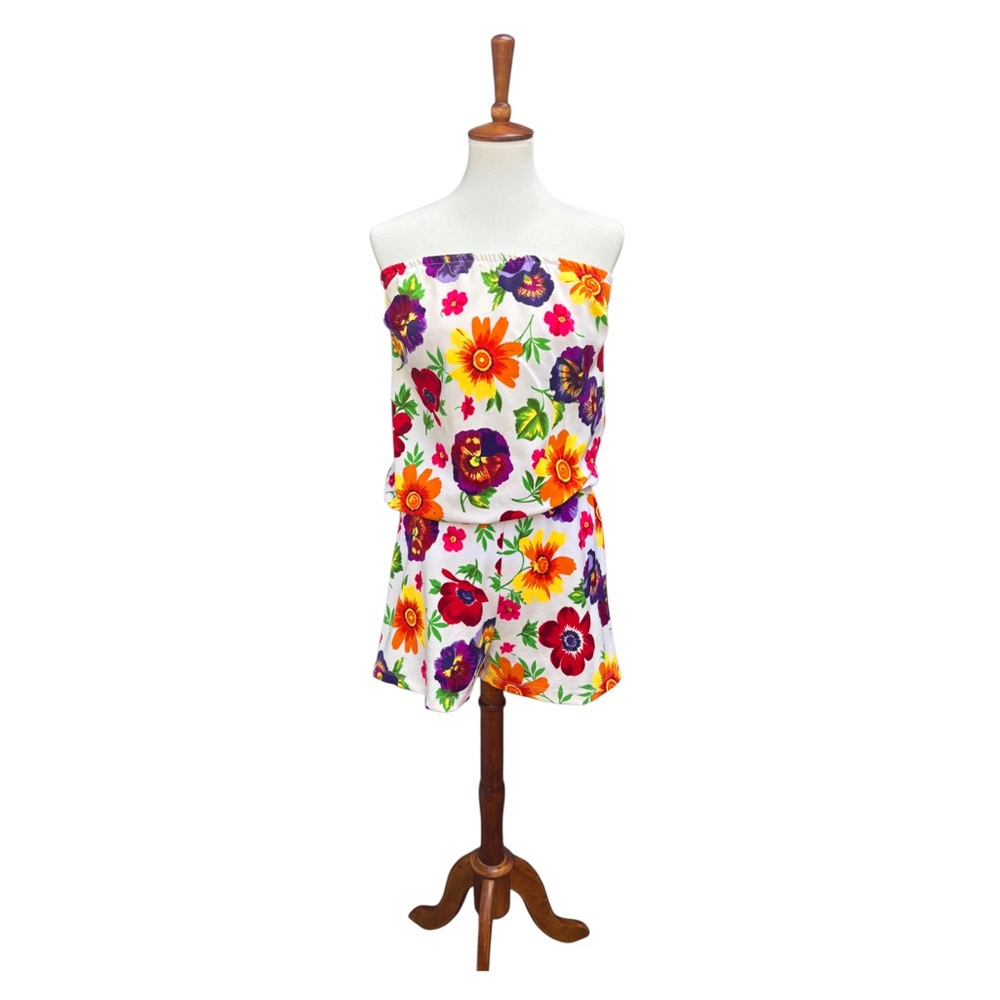 Vintage 1960’s Ceeb 2 Piece Colorful Floral Top & Shorts Retro Lined Swimsuit